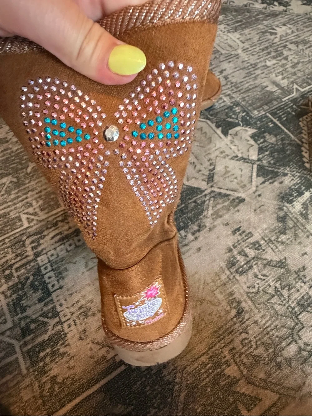 Skechers Twinkle Toes Glamslam light up boots chesnut suede size 4 kids